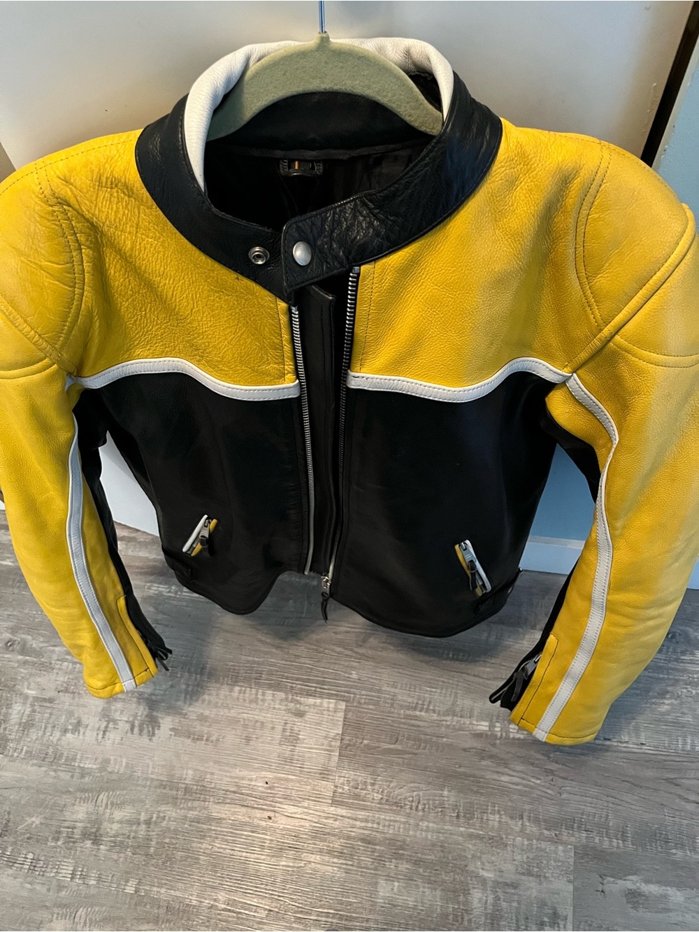 Yellow & Black Leather Moto Jacket - Motorcycle Jacket Style (no brand, unisex)